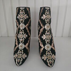 Manolo Blahnik Black Suede Brocade Ankle Boots Size 6